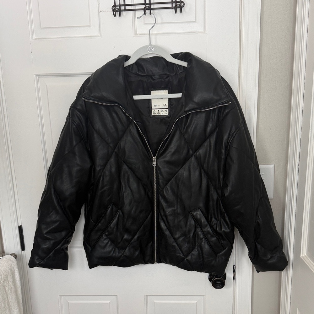 Abercrombie Black Quilted Vegan Leather Jacket